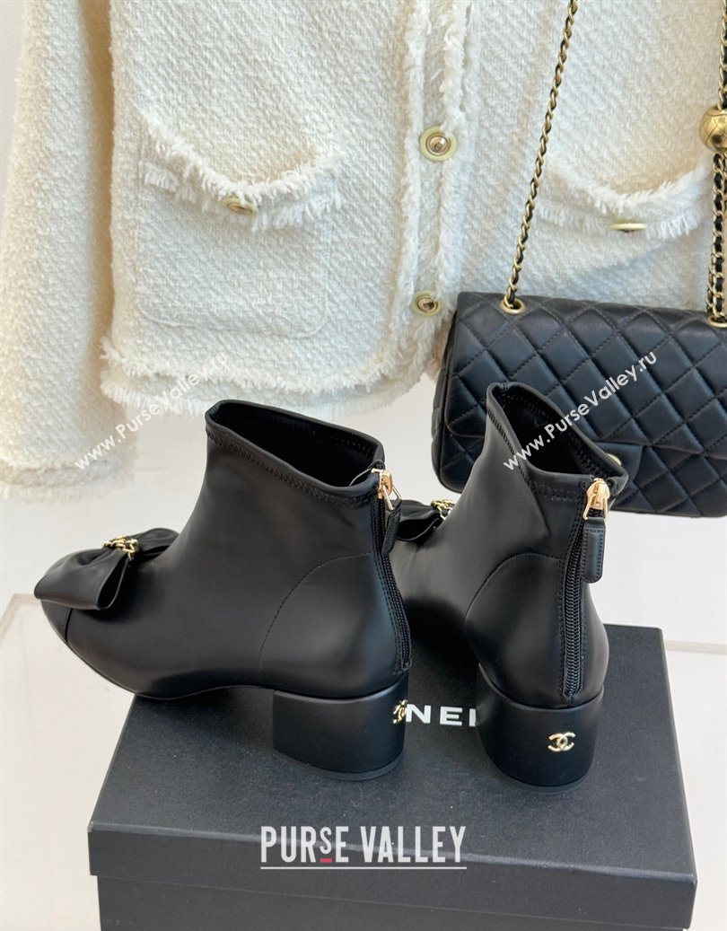 Chanel Lambskin Heel Ankle Boots with Bow Black 2025 CH110303 (MD-251103122)