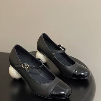 Chanel Lambskin - Patent Calfskin Pearls Mary Janes Pumps 7cm Black 2025 G46775 (MD-251103078)