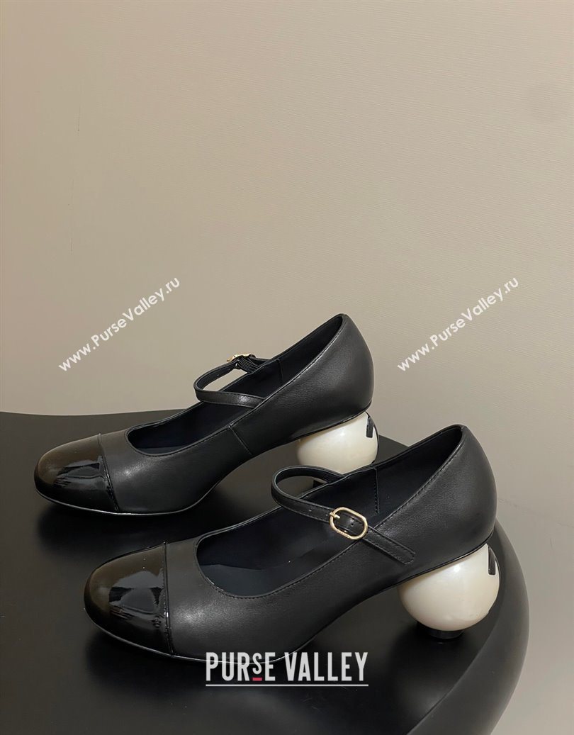 Chanel Lambskin - Patent Calfskin Pearls Mary Janes Pumps 7cm Black 2025 G46775 (MD-251103078)