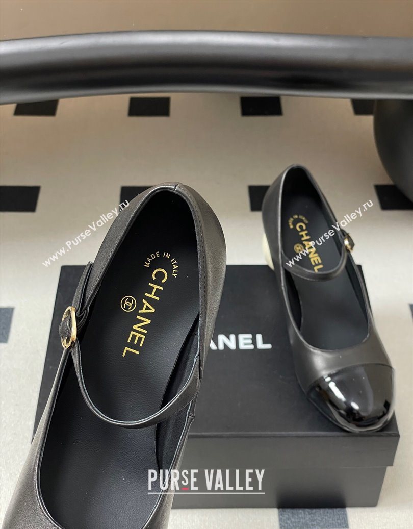 Chanel Lambskin - Patent Calfskin Pearls Mary Janes Pumps 7cm Black 2025 G46775 (MD-251103078)