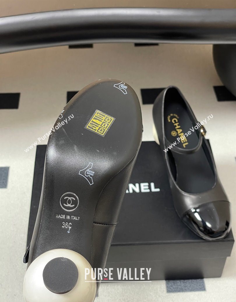 Chanel Lambskin - Patent Calfskin Pearls Mary Janes Pumps 7cm Black 2025 G46775 (MD-251103078)
