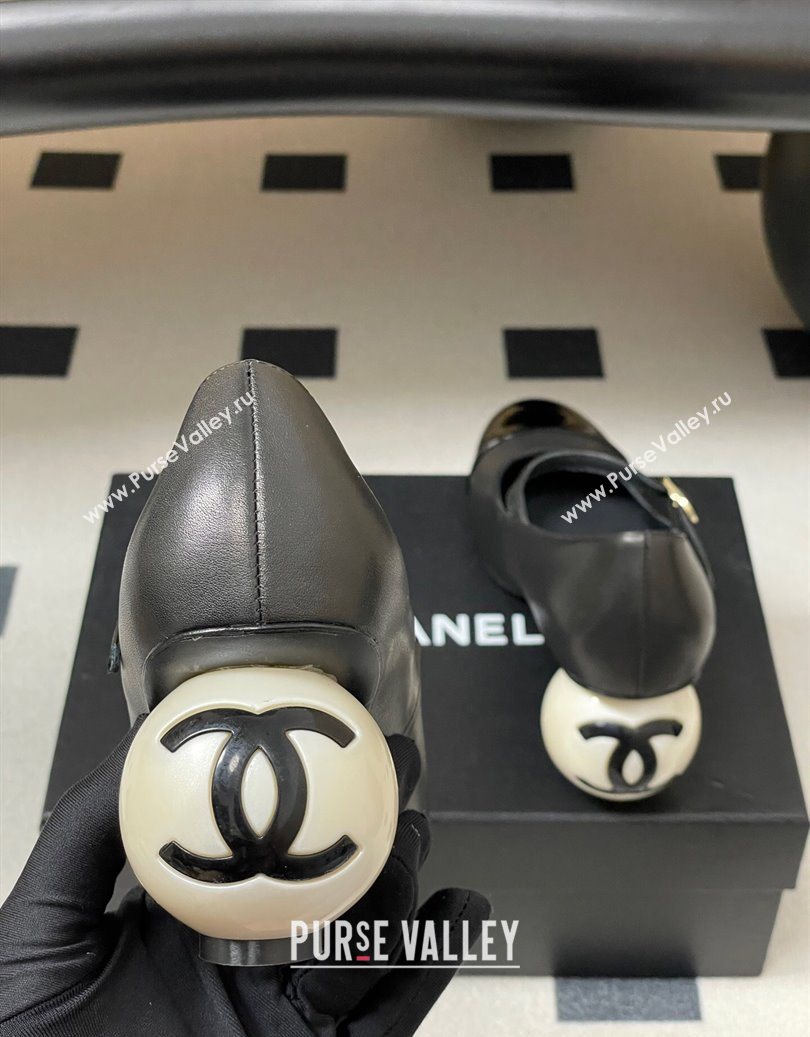 Chanel Lambskin - Patent Calfskin Pearls Mary Janes Pumps 7cm Black 2025 G46775 (MD-251103078)