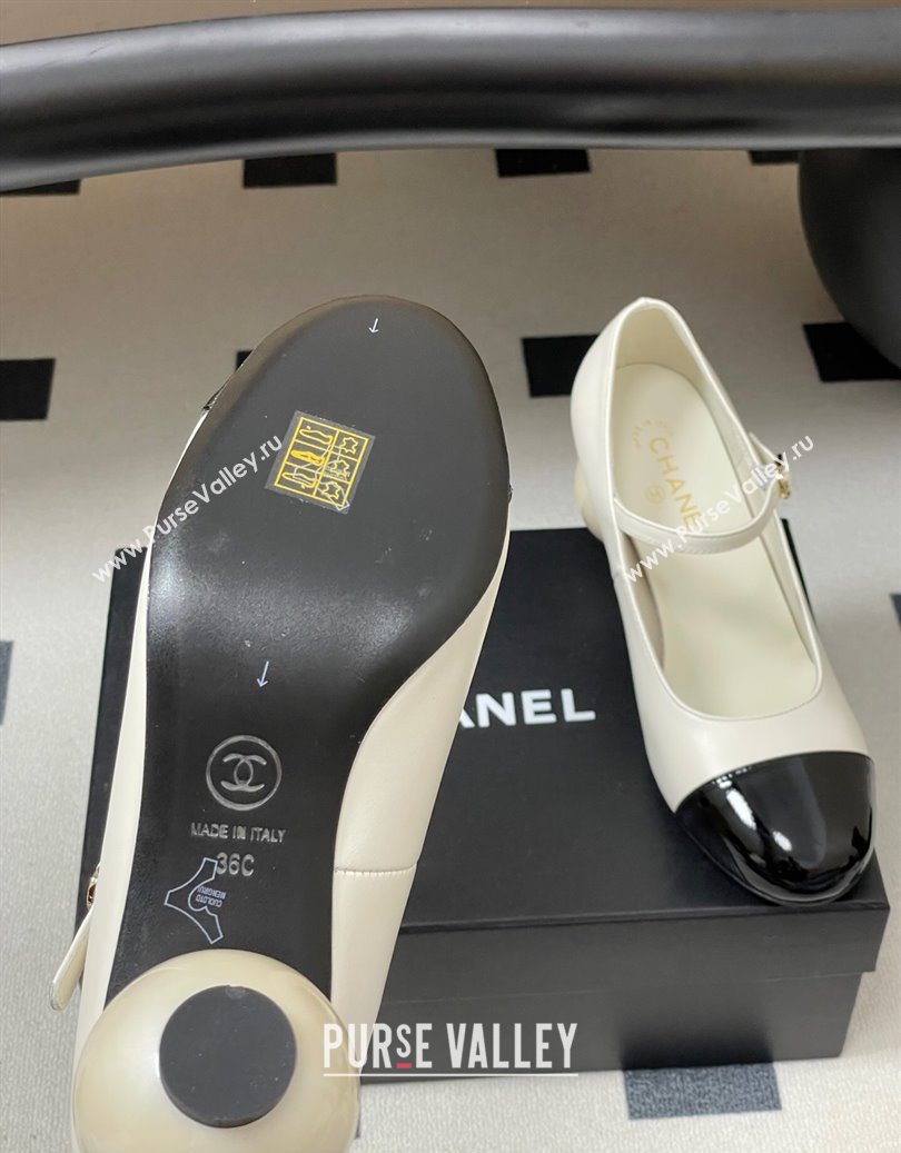 Chanel Lambskin - Patent Calfskin Pearls Mary Janes Pumps 7cm White 2025 G46775 (MD-251103079)