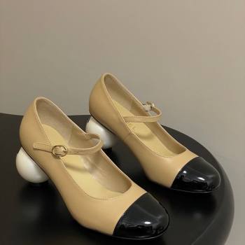 Chanel Lambskin - Patent Calfskin Pearls Mary Janes Pumps 7cm Beige 2025 G46775 (MD-251103080)