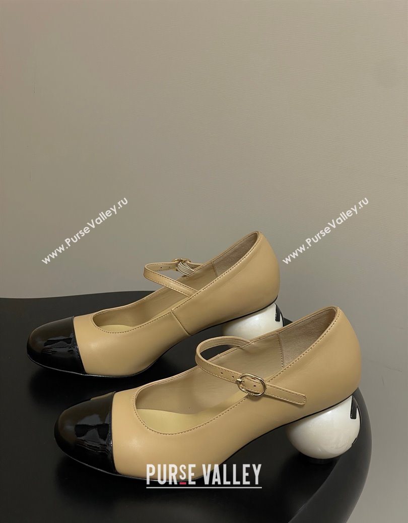 Chanel Lambskin - Patent Calfskin Pearls Mary Janes Pumps 7cm Beige 2025 G46775 (MD-251103080)