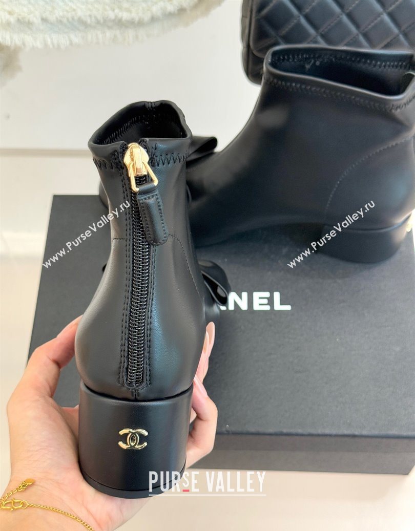 Chanel Lambskin Heel Ankle Boots with Bow Black 2025 CH110303 (MD-251103122)