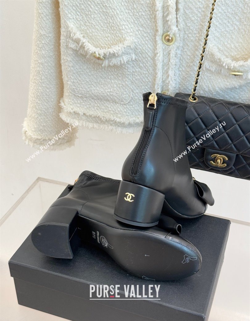 Chanel Lambskin Heel Ankle Boots with Bow Black 2025 CH110303 (MD-251103122)