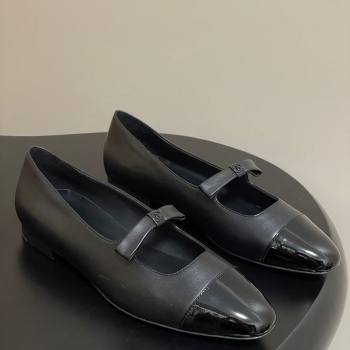 Chanel Lambskin and Patent Leather Mary Janes Ballet Flats with Bow Black 2025 CH110302 (MD-251103066)