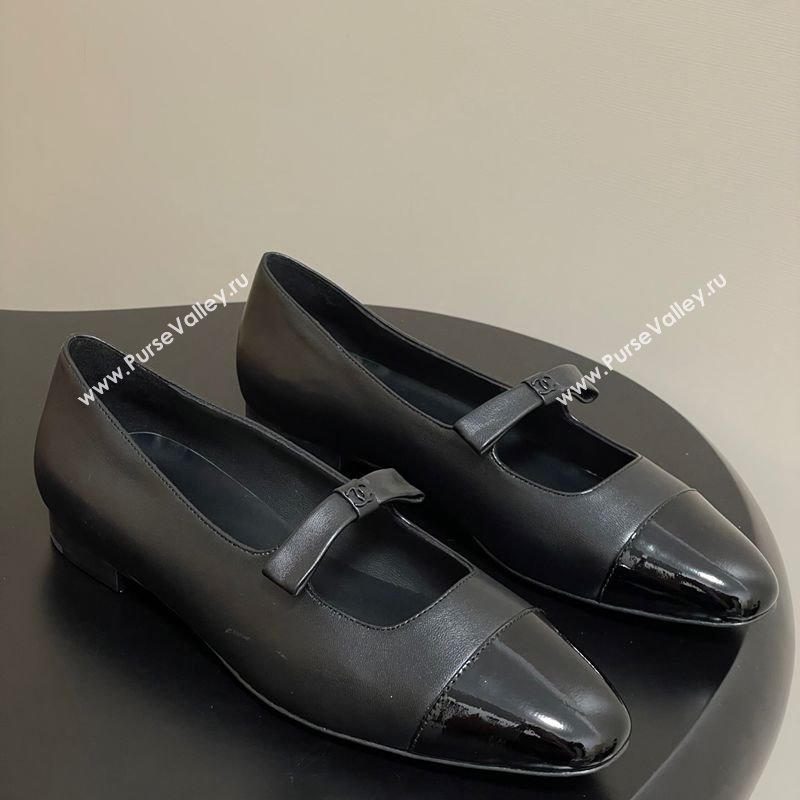 Chanel Lambskin and Patent Leather Mary Janes Ballet Flats with Bow Black 2025 CH110302 (MD-251103066)