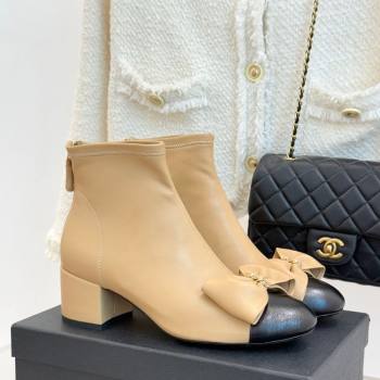 Chanel Lambskin Heel Ankle Boots with Bow Beige 2025 CH110303 (MD-251103123)
