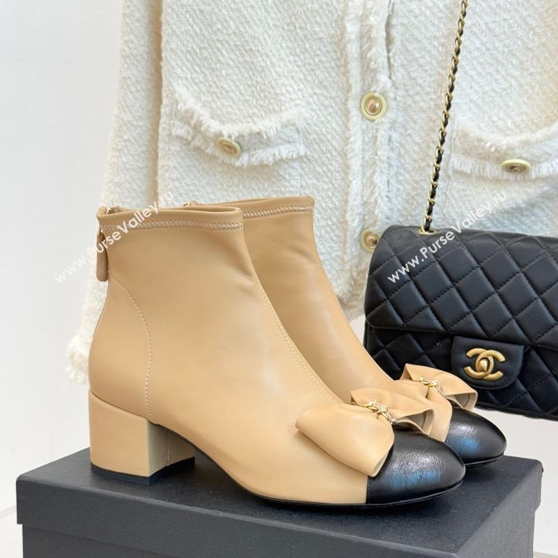 Chanel Lambskin Heel Ankle Boots with Bow Beige 2025 CH110303 (MD-251103123)