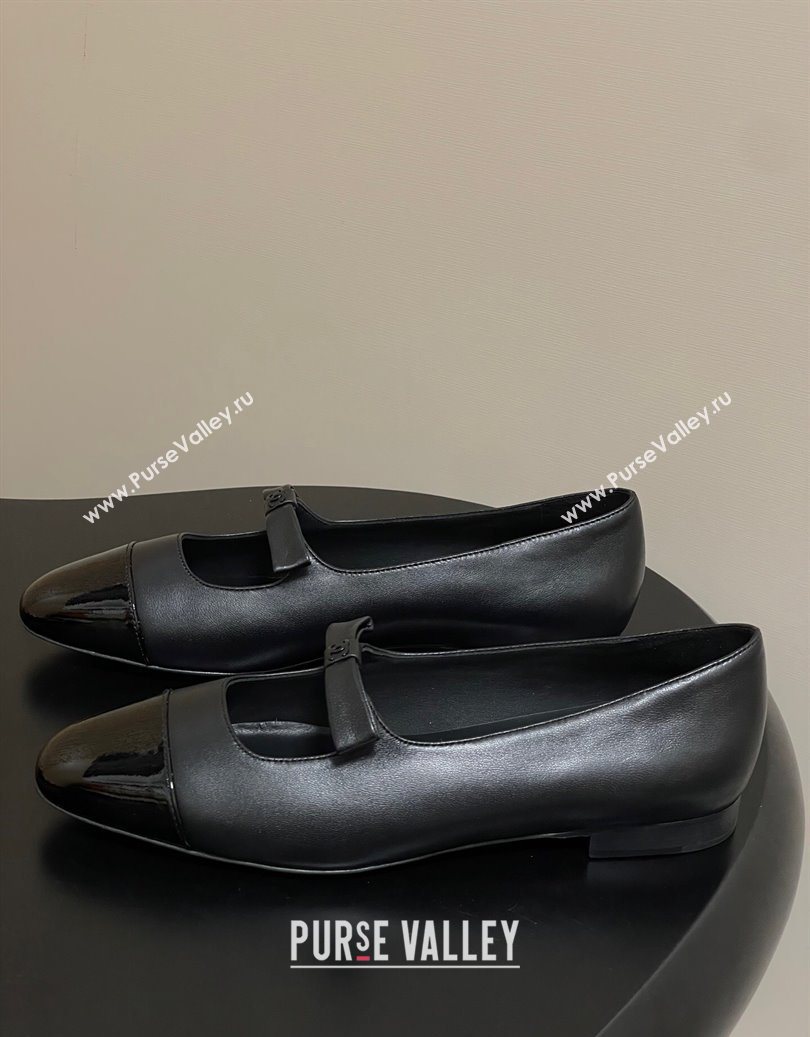 Chanel Lambskin and Patent Leather Mary Janes Ballet Flats with Bow Black 2025 CH110302 (MD-251103066)