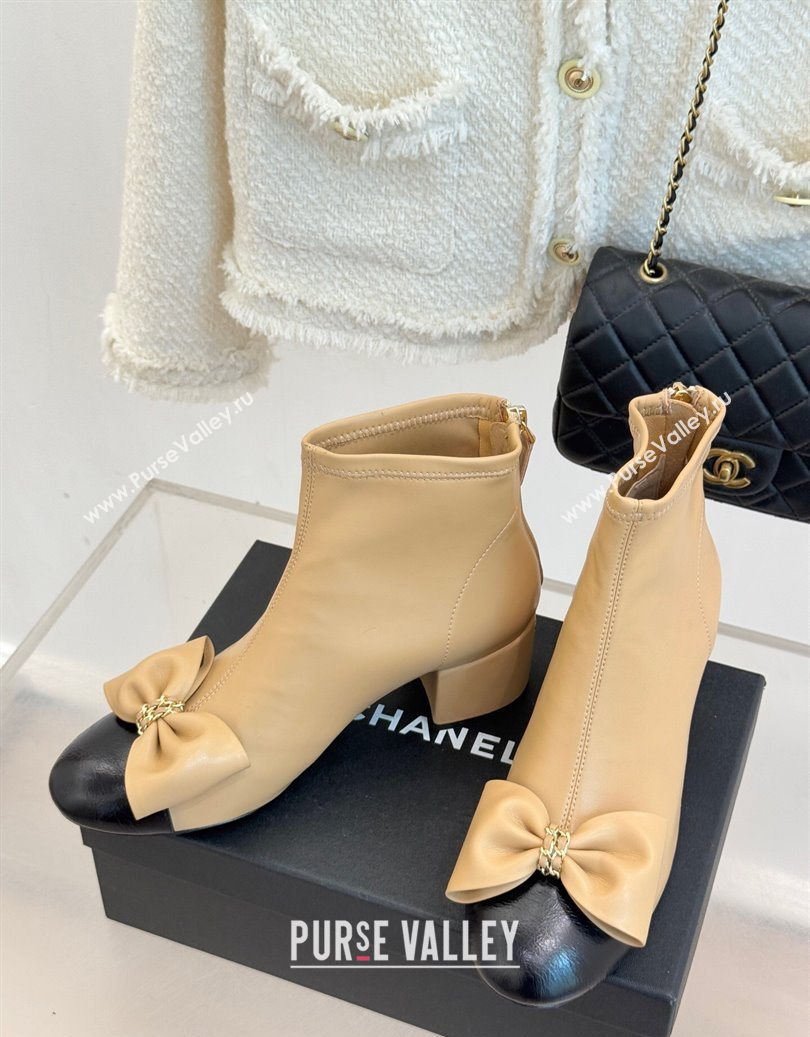 Chanel Lambskin Heel Ankle Boots with Bow Beige 2025 CH110303 (MD-251103123)