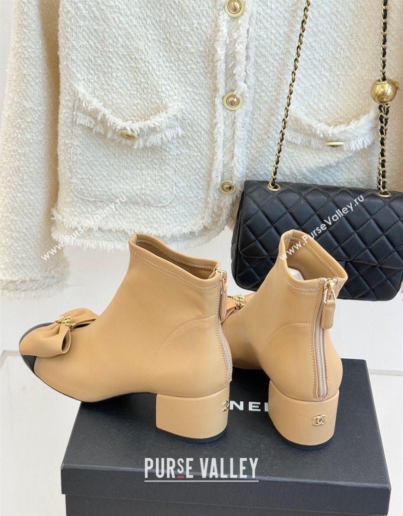 Chanel Lambskin Heel Ankle Boots with Bow Beige 2025 CH110303 (MD-251103123)