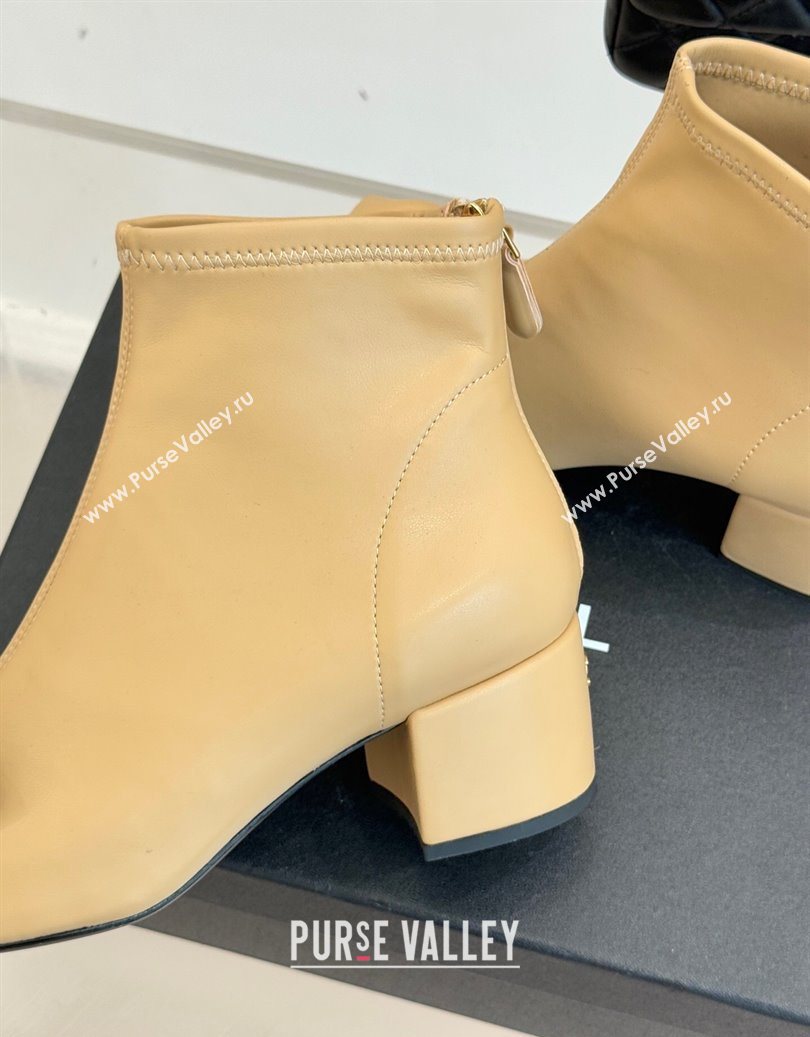 Chanel Lambskin Heel Ankle Boots with Bow Beige 2025 CH110303 (MD-251103123)