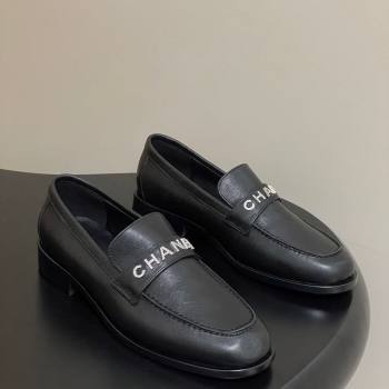 Chanel Calfskin Leather Loafers with Letters Strap Black 2025 CH103102 (MD-251031097)