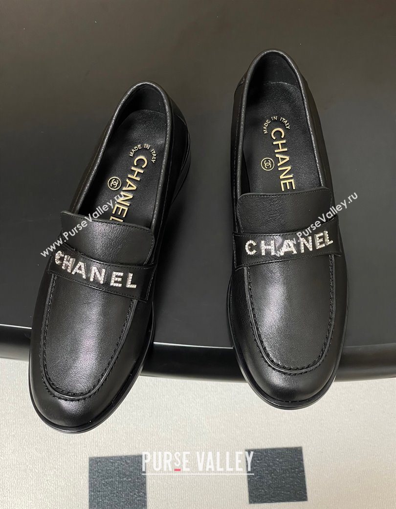 Chanel Calfskin Leather Loafers with Letters Strap Black 2025 CH103102 (MD-251031097)