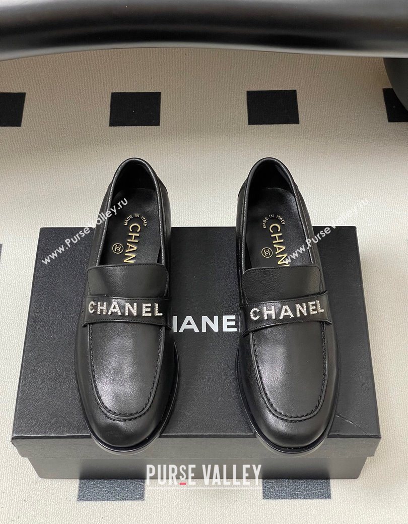 Chanel Calfskin Leather Loafers with Letters Strap Black 2025 CH103102 (MD-251031097)