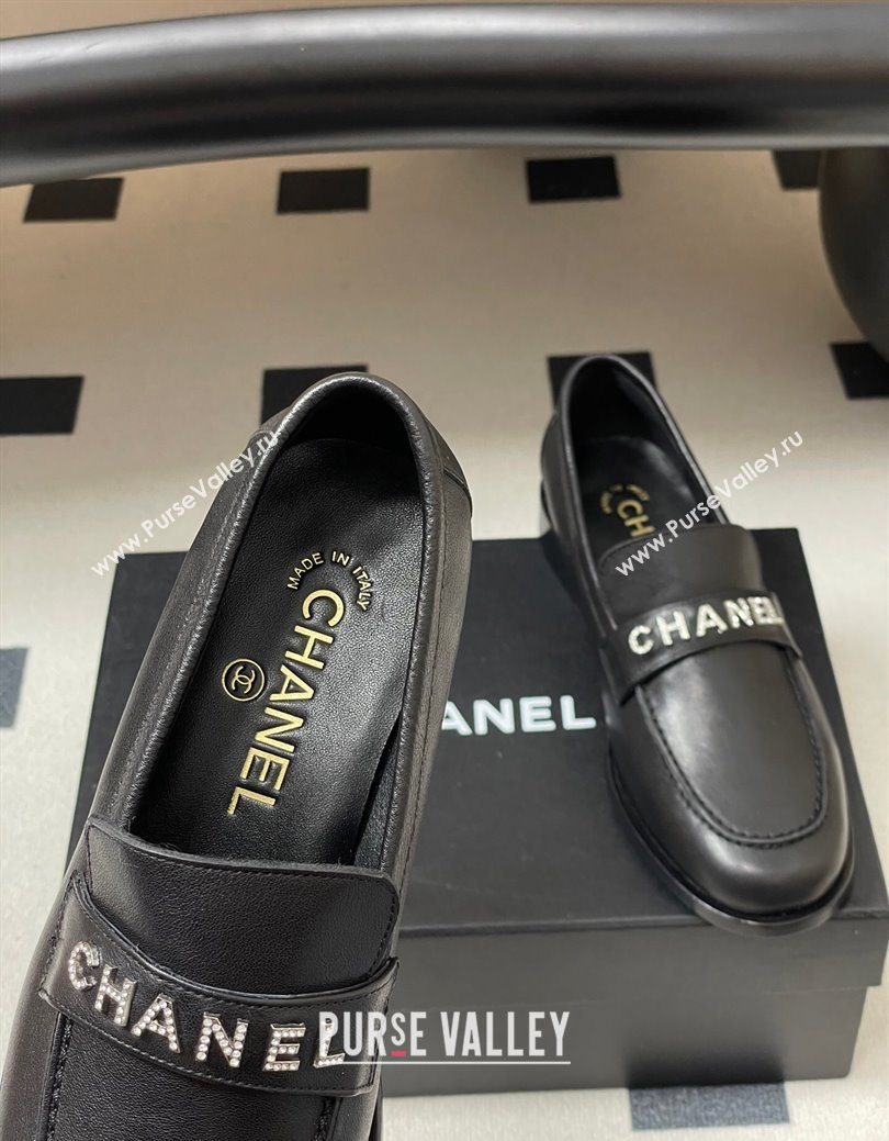 Chanel Calfskin Leather Loafers with Letters Strap Black 2025 CH103102 (MD-251031097)