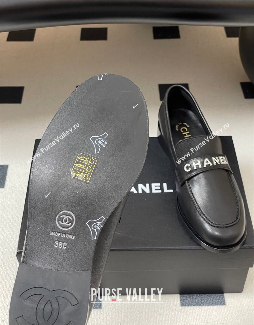 Chanel Calfskin Leather Loafers with Letters Strap Black 2025 CH103102 (MD-251031097)