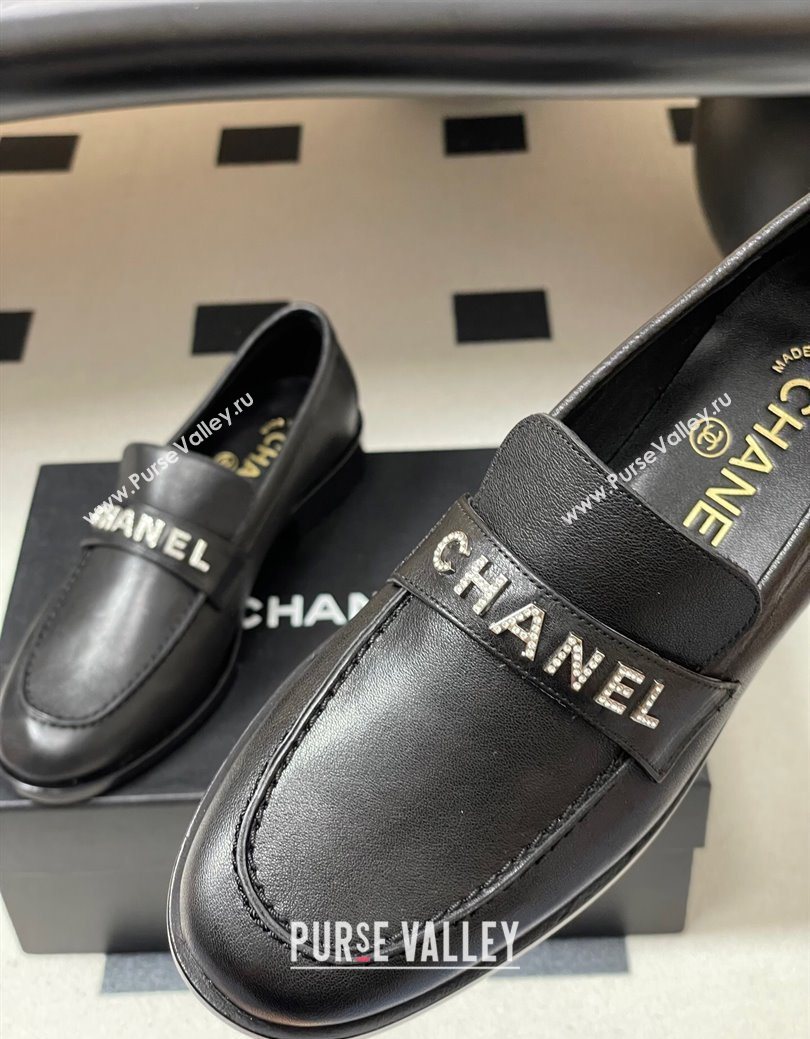 Chanel Calfskin Leather Loafers with Letters Strap Black 2025 CH103102 (MD-251031097)
