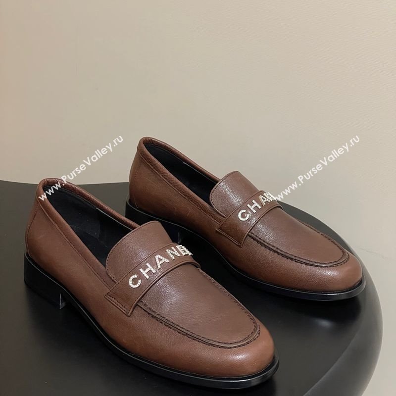 Chanel Calfskin Leather Loafers with Letters Strap Dark Brown 2025 CH103102 (MD-251031098)