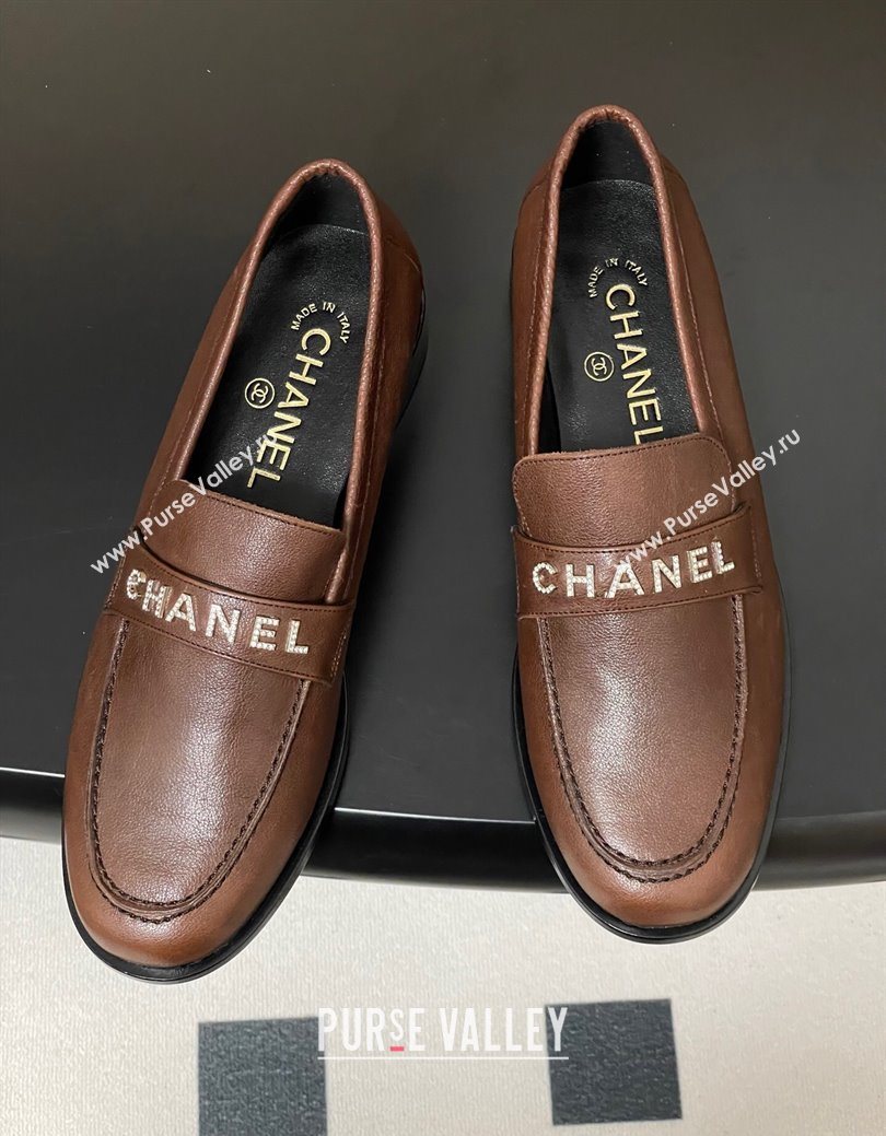 Chanel Calfskin Leather Loafers with Letters Strap Dark Brown 2025 CH103102 (MD-251031098)