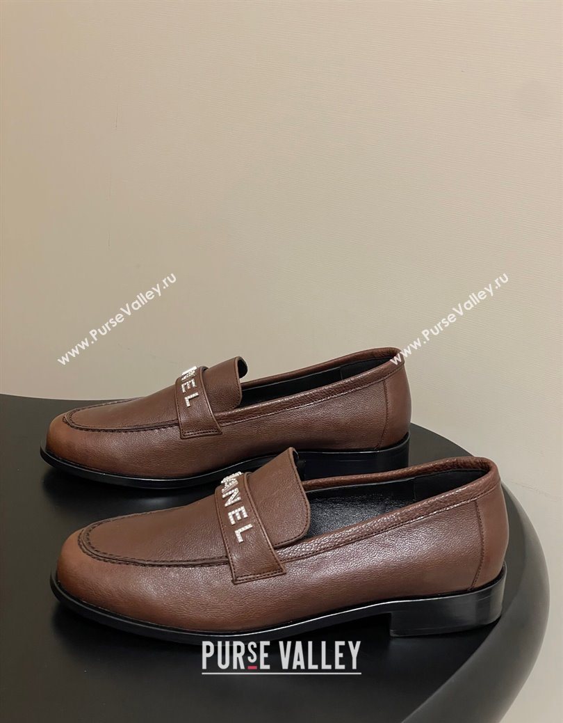 Chanel Calfskin Leather Loafers with Letters Strap Dark Brown 2025 CH103102 (MD-251031098)