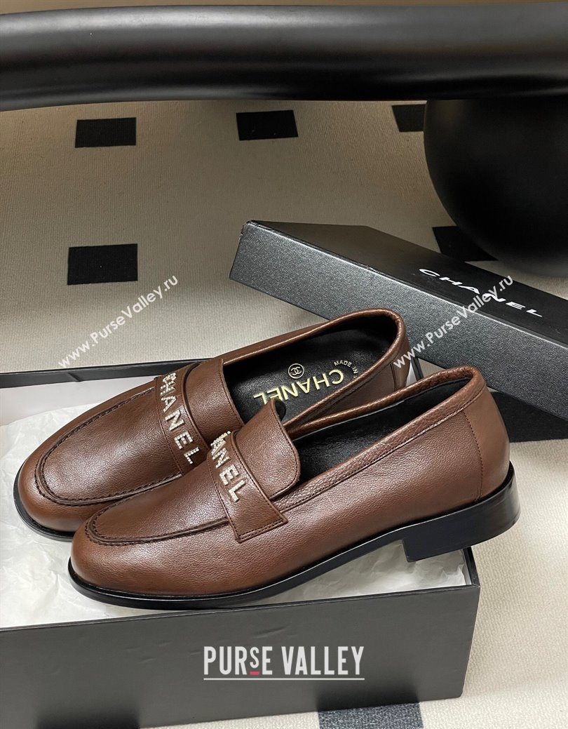 Chanel Calfskin Leather Loafers with Letters Strap Dark Brown 2025 CH103102 (MD-251031098)