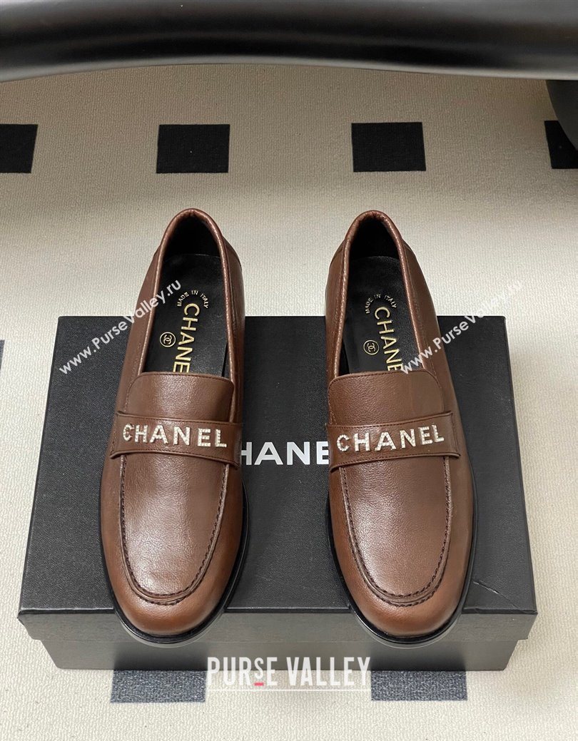Chanel Calfskin Leather Loafers with Letters Strap Dark Brown 2025 CH103102 (MD-251031098)
