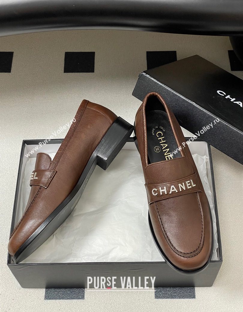 Chanel Calfskin Leather Loafers with Letters Strap Dark Brown 2025 CH103102 (MD-251031098)