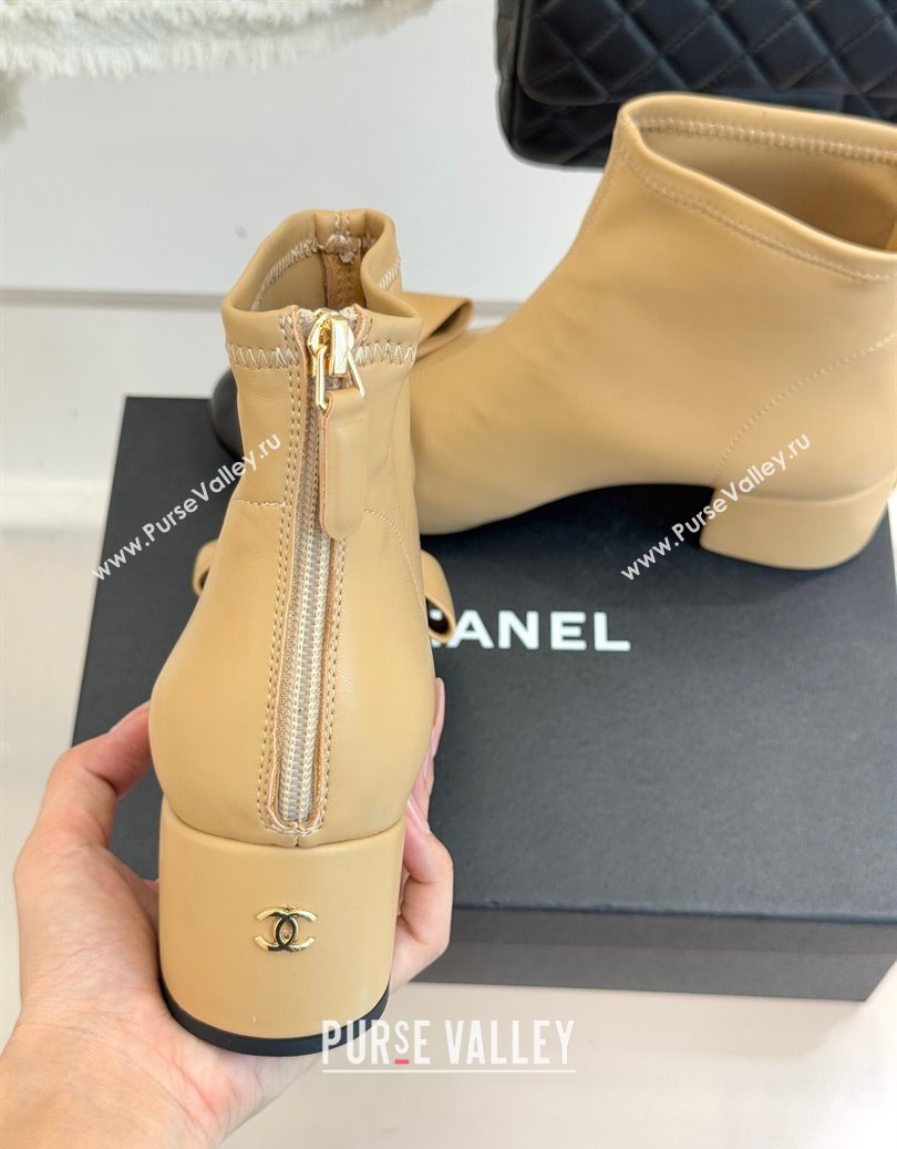 Chanel Lambskin Heel Ankle Boots with Bow Beige 2025 CH110303 (MD-251103123)