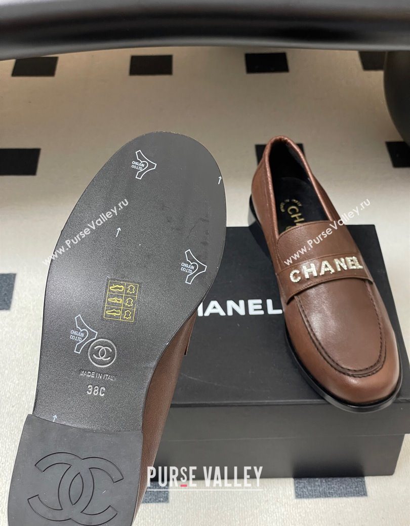 Chanel Calfskin Leather Loafers with Letters Strap Dark Brown 2025 CH103102 (MD-251031098)