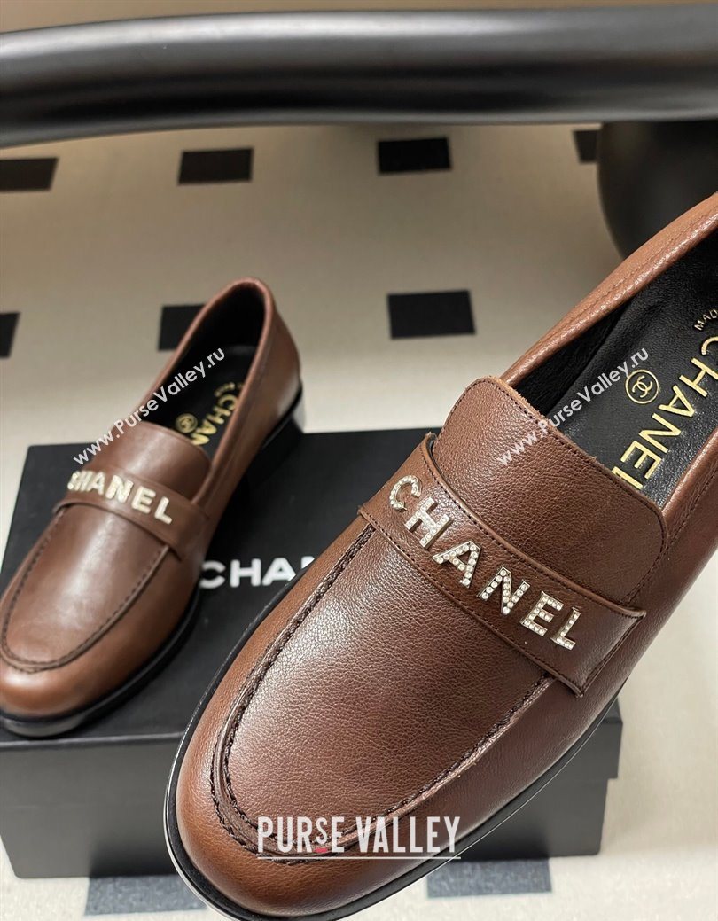 Chanel Calfskin Leather Loafers with Letters Strap Dark Brown 2025 CH103102 (MD-251031098)