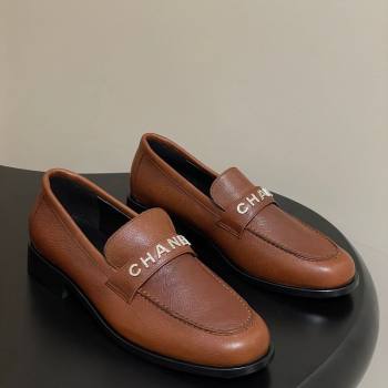Chanel Calfskin Leather Loafers with Letters Strap Brown2 2025 CH103102 (MD-251031099)