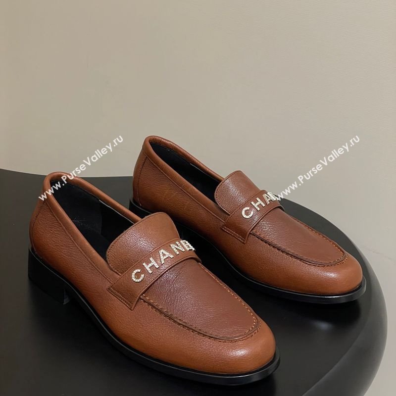Chanel Calfskin Leather Loafers with Letters Strap Brown2 2025 CH103102 (MD-251031099)