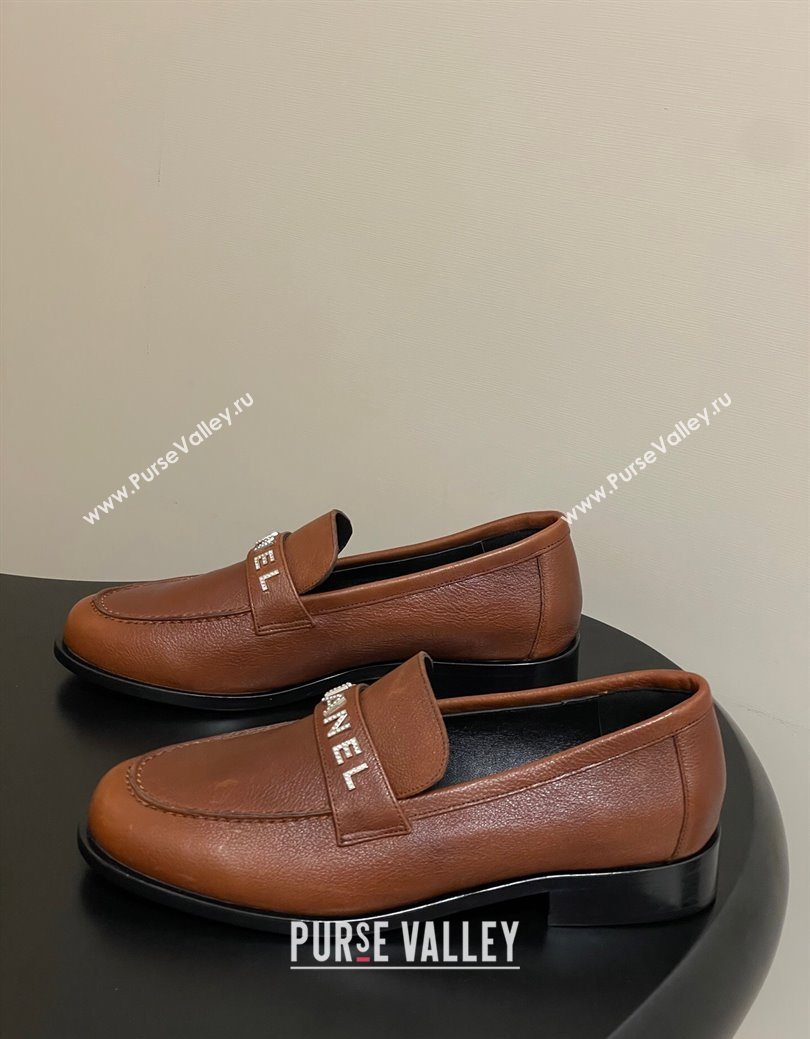 Chanel Calfskin Leather Loafers with Letters Strap Brown2 2025 CH103102 (MD-251031099)