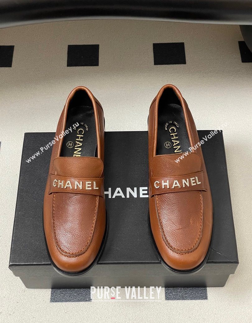 Chanel Calfskin Leather Loafers with Letters Strap Brown2 2025 CH103102 (MD-251031099)