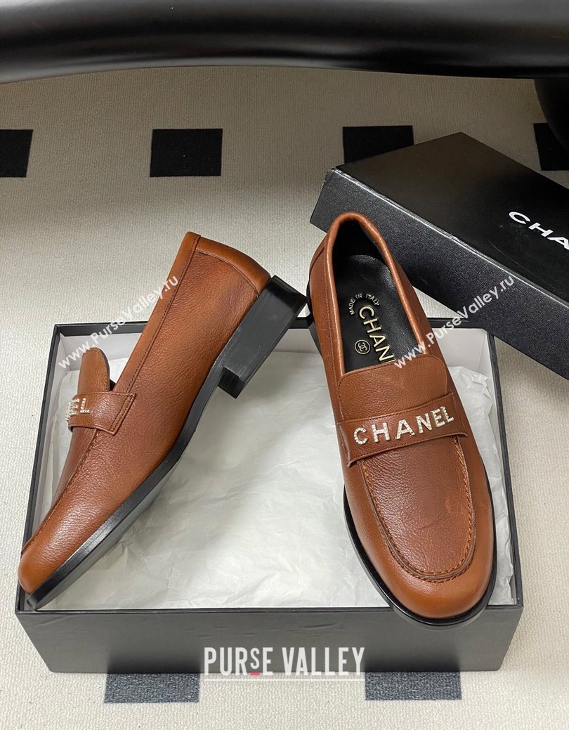Chanel Calfskin Leather Loafers with Letters Strap Brown2 2025 CH103102 (MD-251031099)
