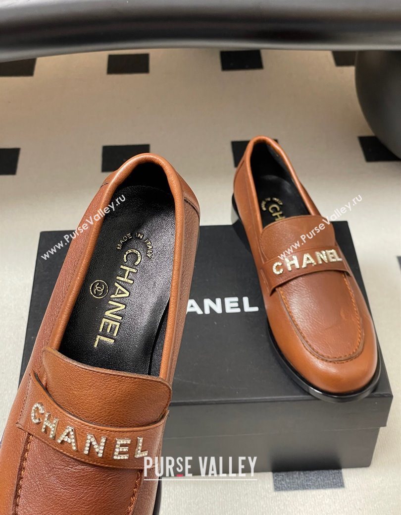 Chanel Calfskin Leather Loafers with Letters Strap Brown2 2025 CH103102 (MD-251031099)