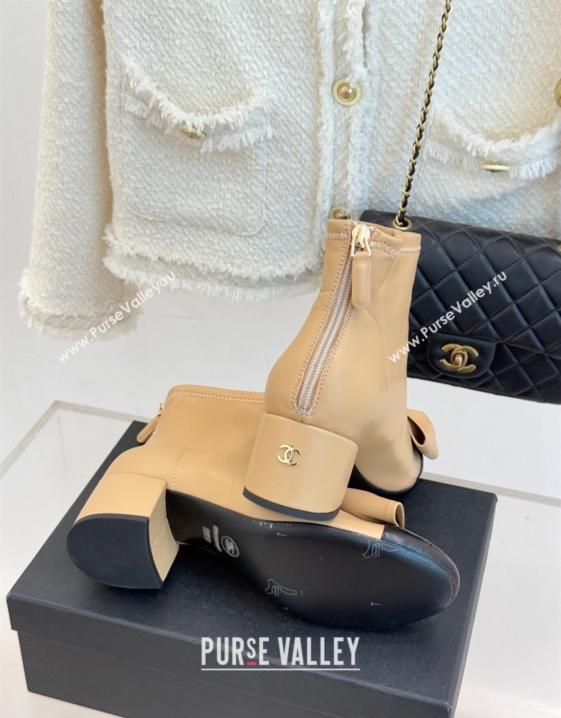 Chanel Lambskin Heel Ankle Boots with Bow Beige 2025 CH110303 (MD-251103123)