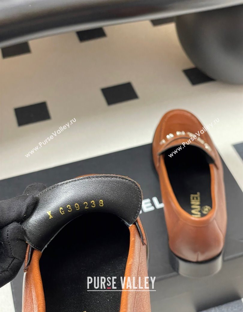 Chanel Calfskin Leather Loafers with Letters Strap Brown2 2025 CH103102 (MD-251031099)