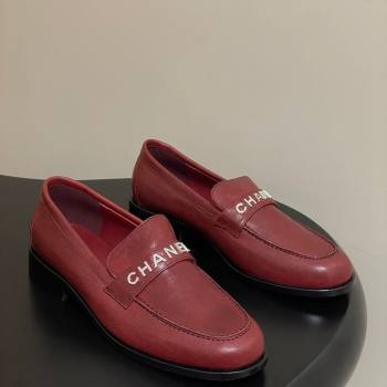 Chanel Calfskin Leather Loafers with Letters Strap Red 2025 CH103102 (MD-251031100)