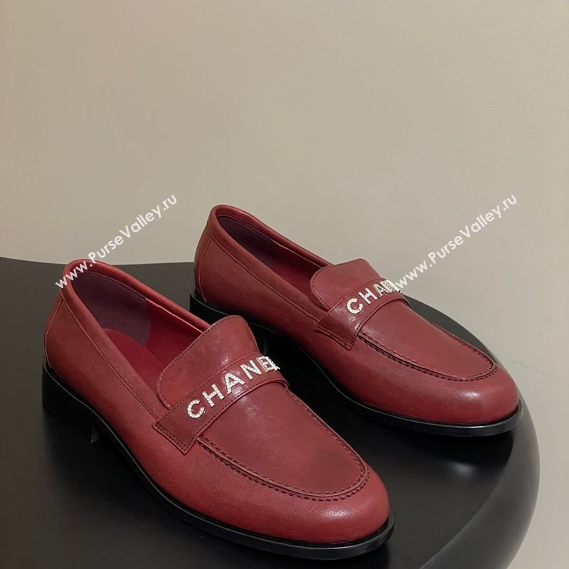 Chanel Calfskin Leather Loafers with Letters Strap Red 2025 CH103102 (MD-251031100)