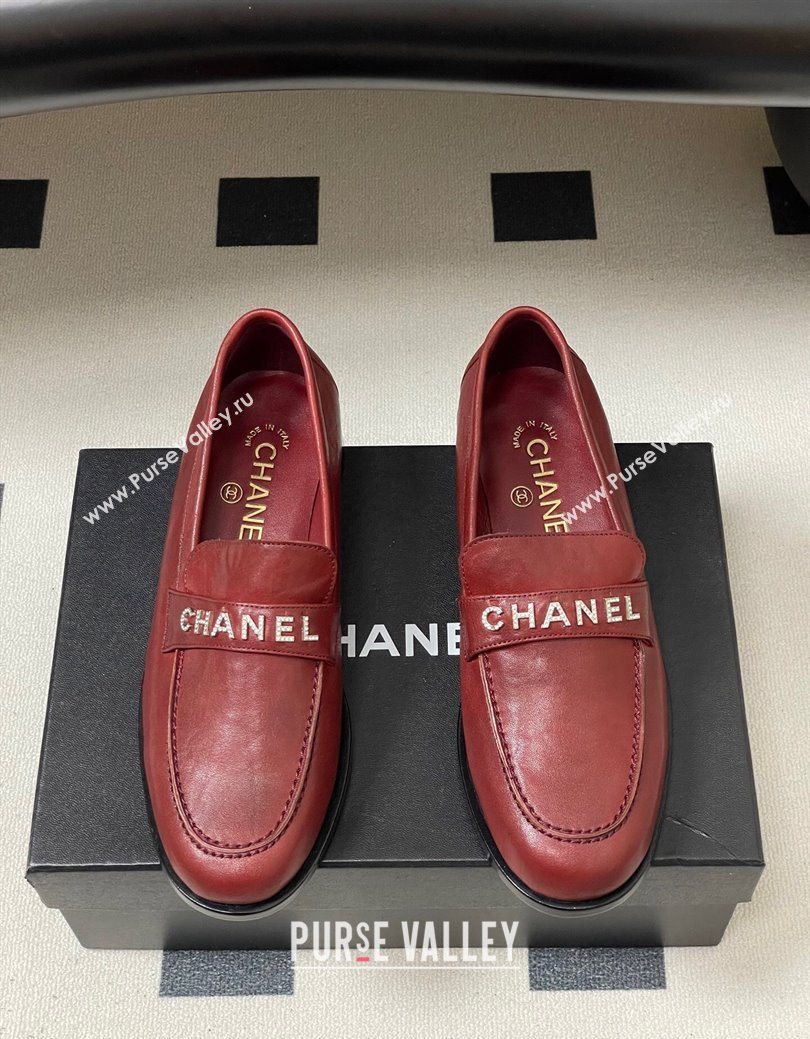 Chanel Calfskin Leather Loafers with Letters Strap Red 2025 CH103102 (MD-251031100)