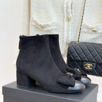 Chanel Suede and Calfskin Heel Ankle Boots with Bow Black 2025 CH110303 (MD-251103124)