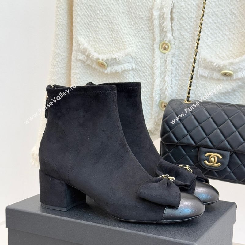 Chanel Suede and Calfskin Heel Ankle Boots with Bow Black 2025 CH110303 (MD-251103124)