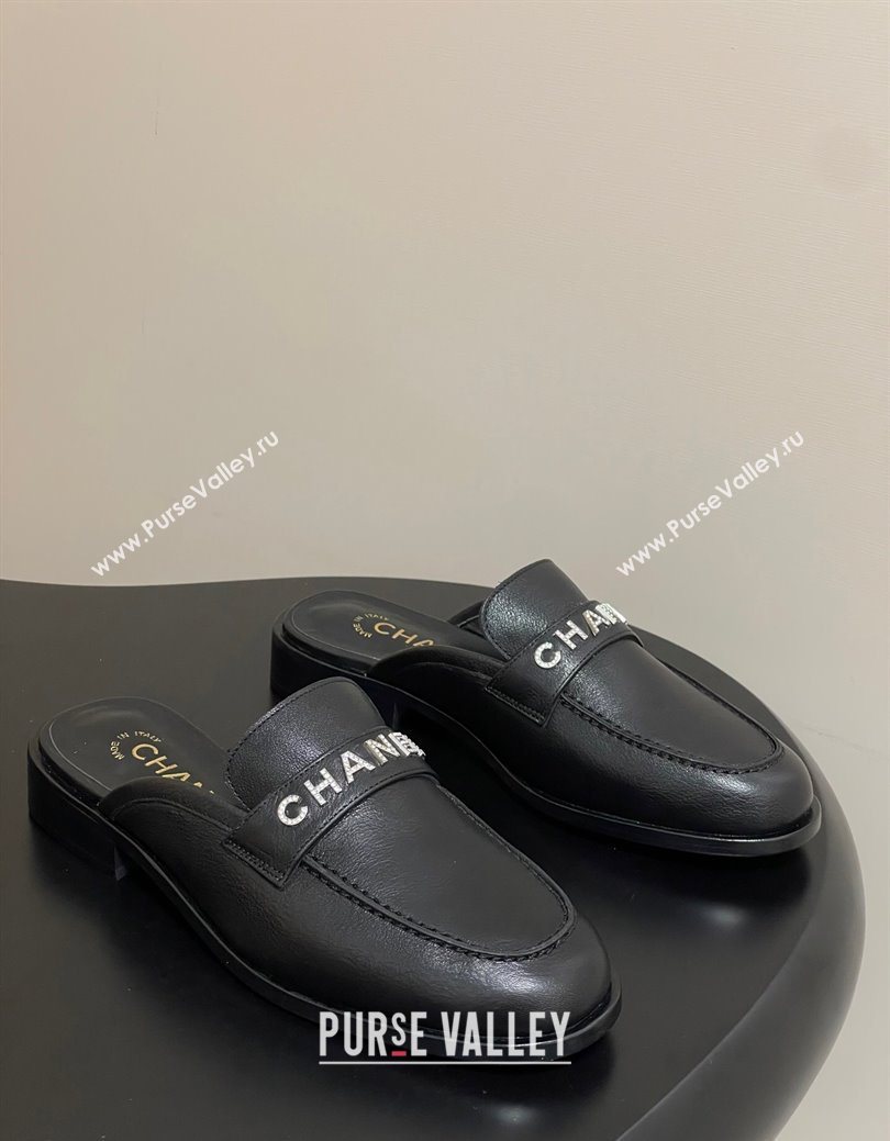 Chanel Calfskin Leather Flat Mules with Letters Strap Black 2025 CH103102 (MD-251031101)
