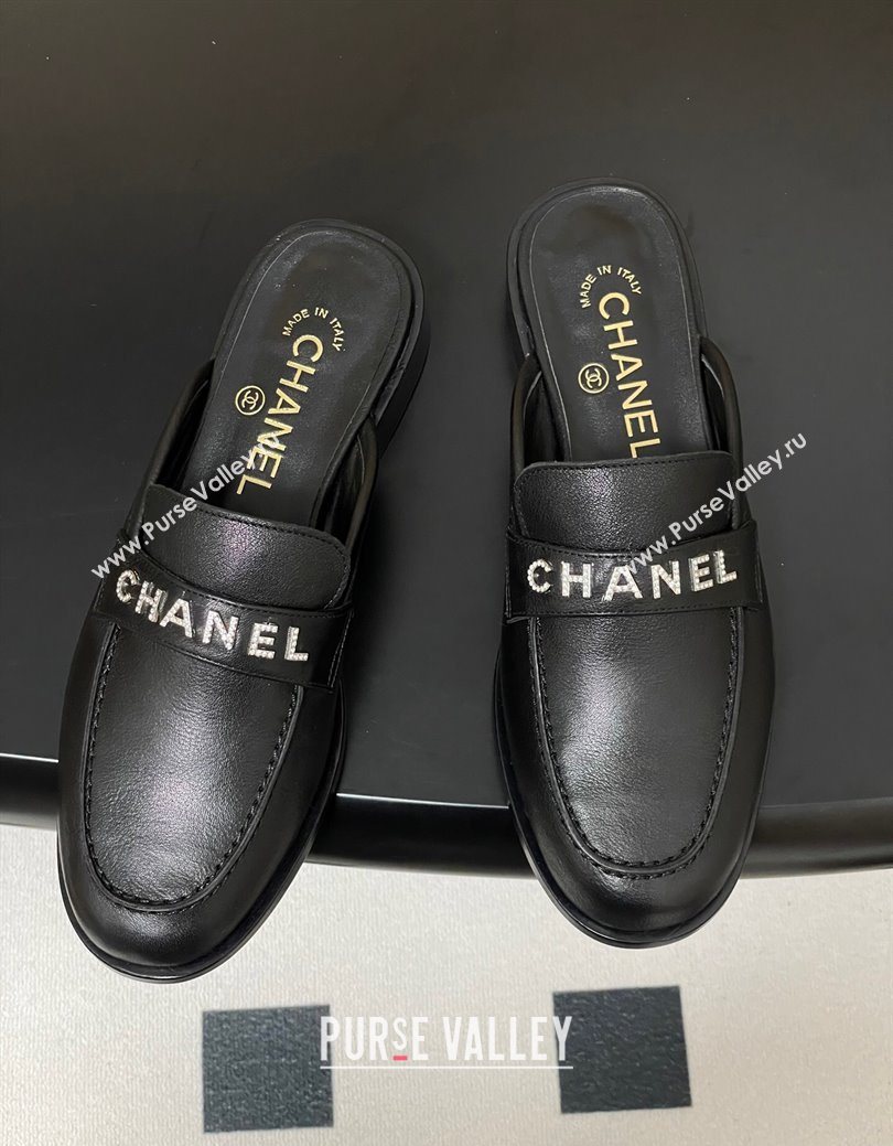 Chanel Calfskin Leather Flat Mules with Letters Strap Black 2025 CH103102 (MD-251031101)