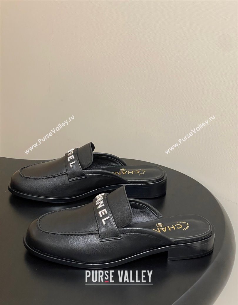 Chanel Calfskin Leather Flat Mules with Letters Strap Black 2025 CH103102 (MD-251031101)